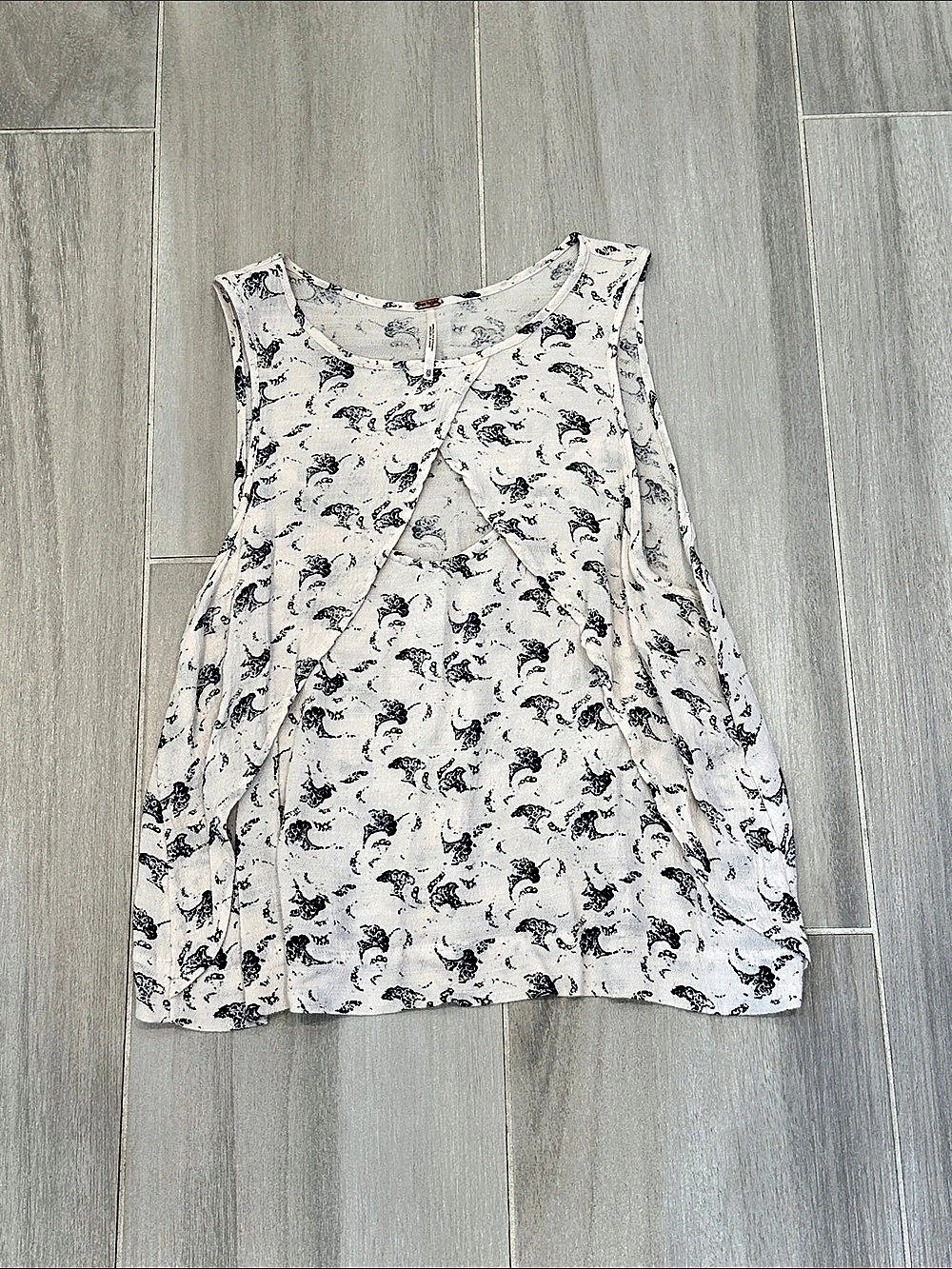 Free People XS Look Through Printed Tank Top White & Black